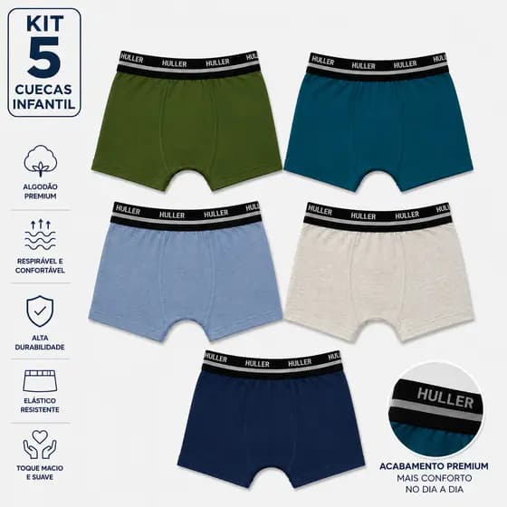 Kit 5 Cuecas Infantil Masculina Modelo Boxer Confortável Premium