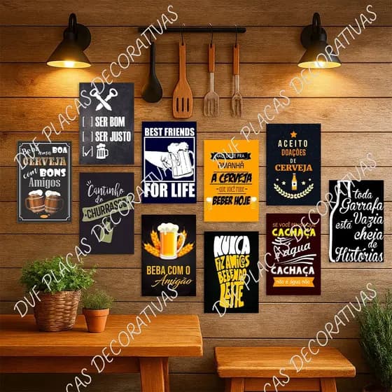 Kit 10 Placas MDF Decoração Decorativas Buteco Bar Churrasco Frases De Bêbado Manual Do Churrasco Amigos 13x20cm
