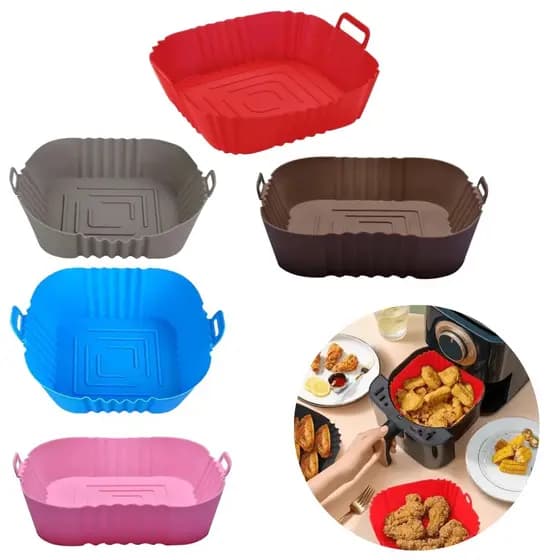1/2/3/4/5 Forma Quadrado Assadeira Para Fritadeira Air Fryer Em Silicone Flexível Lavável