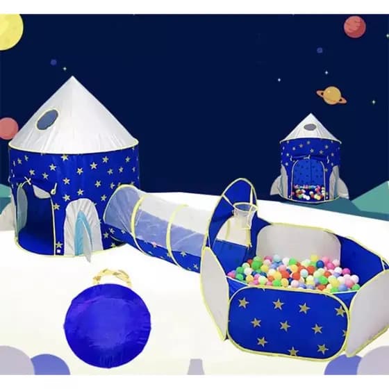 Barraca Menino Tenda Túnel 3x1 Foguete Cabana Com Piscina Be Bolinhas Infantil
