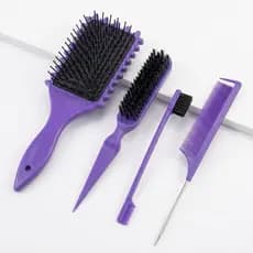 Kit Escovas para Cabelo 4 Peças Profissional Escova Raquete Escova de Acabamento Pente de Cabo e Escova Baby Hair