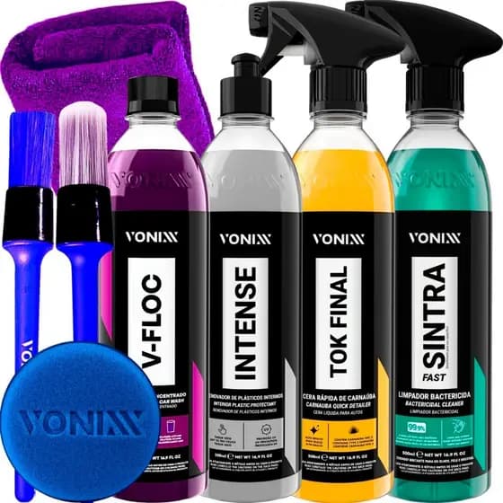 Kit Lavagem Automotiva Completa Vonixx Cera Carnauba Tok Final V-Floc Revitalizador de Plasticos intense Sintra fast