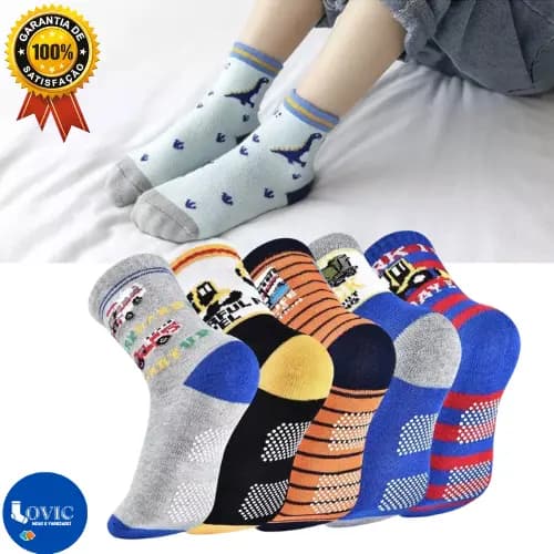 Kit Até 18 Pares de Meias Infantil Menino Antiderrapante Estampada