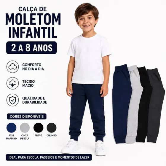 Calças Infantil Criança Moletom Menina Menino Premium Super Confortável 2 a 8 Anos Unissex