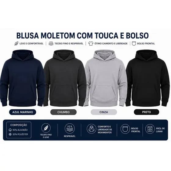 Blusa Moletom Canguru Unissex Casual Masculino Feminino Algodão Frio Outono/Inverno Com Touca E Bolso