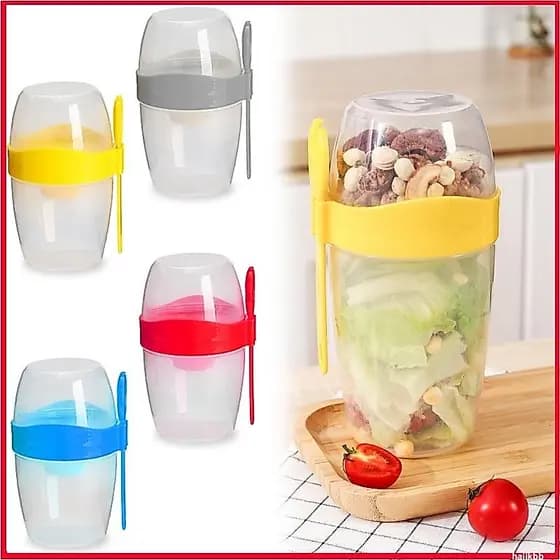 Copo para Salada Alimentos Frescos com Garfo e Molheira Portatil Pratico Saudável