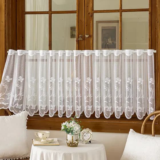 Cortina Curta De Renda 180x45cm Floral Padrão Blackout Para Janela De Cozinha Decoração De Casa
