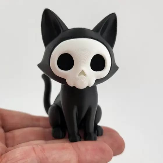 Gatinho com máscara de Caveira 3D Decoração Artesanal Criativa e Gótica