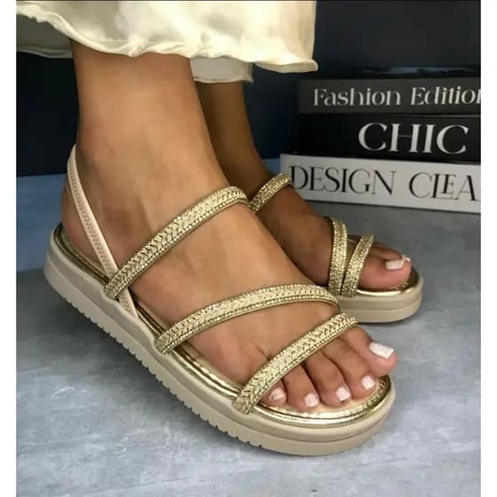 SANDALIA PAPETE FLAT MISSISIPI CONFORTO ORIGINAL LANÇAMENTO TIRAS BRILHO