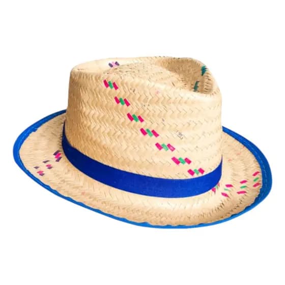 Chapéu Palha Malandrinho Caipira Infantil Festa Junina Azul
