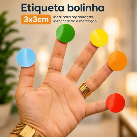 Etiqueta adesiva 30x30mm couchê / bopp (3cm bolinha) Controle de estoque e codificação Rolo com 1.000 etiquetas