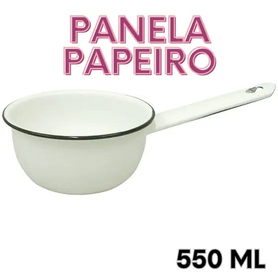 Panela Papeiro 550ml Esmaltada Branca Panela Retro de esmalte Com Cabo