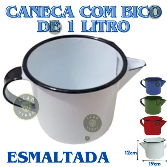 Caneca Esmaltada de 1 Litro com Bico e Alça Caneca Fervedor Retro brasil