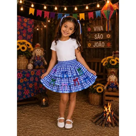 Saia Xadrez Feminina Junina 3 Á 12 Anos