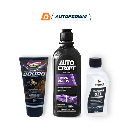 Kit Acabamentos - 1 Limpa e Hidrata Couro + 1 Limpa Pneus - Proauto + 1 Silicone Gel - Starke