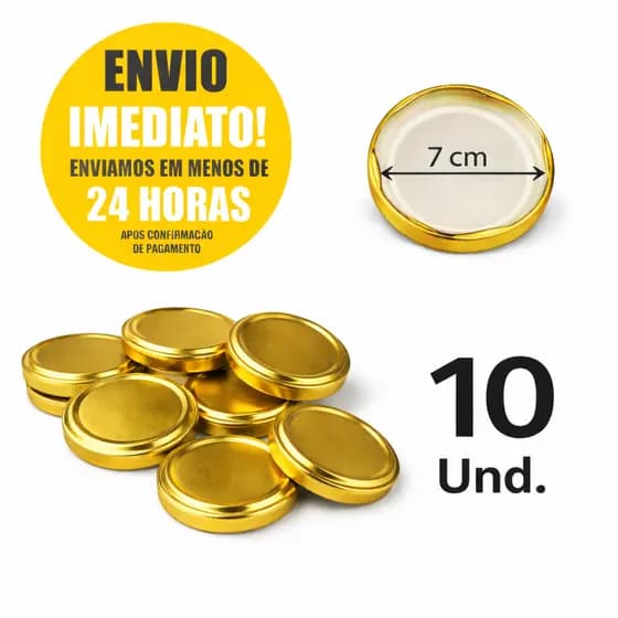 10 Tampas Douradas para Potes de Vidro de Conserva 74mm Twist Off Genéricas