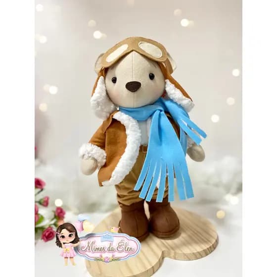 Urso Aviador feltro para decoração boneco urso Aviador