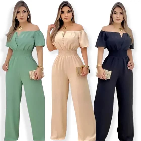 Macacão Feminino Longo Pantalona Luxo Brinde Varias Cores Macaquinho Crepe Duna Social Feminino