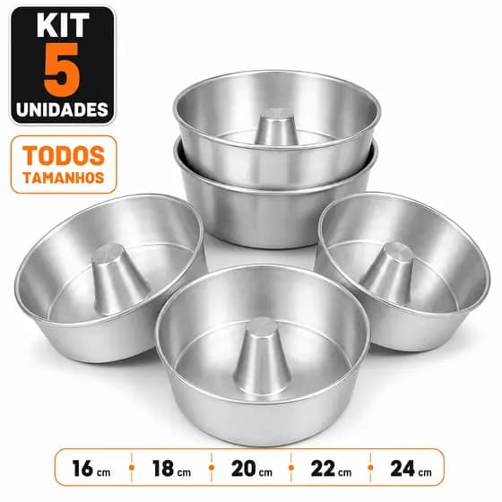 Kit 5 Formas De Bolo Com Furo Central Alumínio Alta Qualidade Todos os Tamanhos