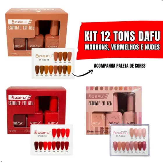 Kit 12 Esmaltes Gel Led UV Cabine Paleta Tons Marrom Nude Vermelho Pasteis Dafu 10ml Envio Imediato