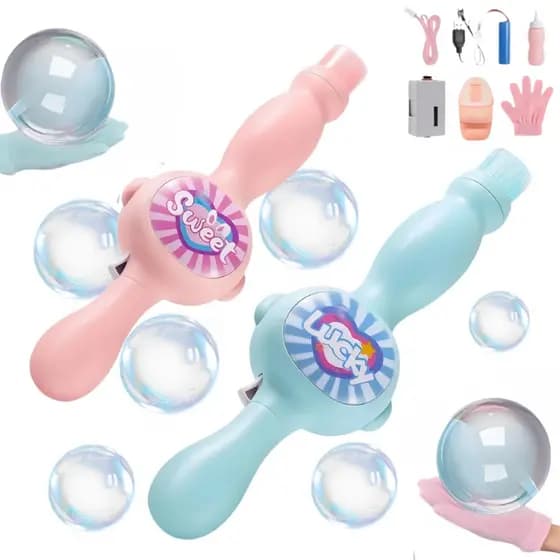 Brinquedo Lança Bolha Sabao Máquina Fumaça Varinha Magica Azul Rosa Criança Luvas Arma Arminhas