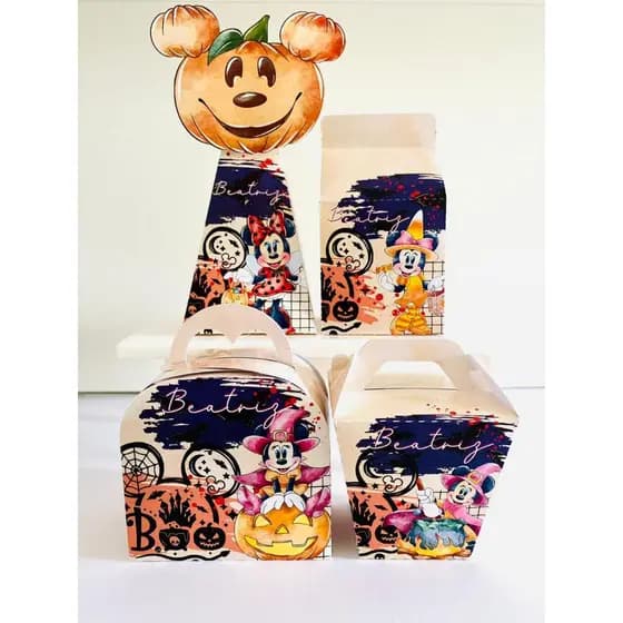 Kit Caixinhas Personalizadas Minnie Halloween – Aniversário Infantil | Kit PEGUE E MONTE
