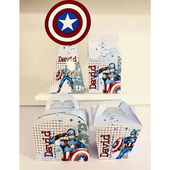 Kit Caixinhas Personalizadas Capitão América – Aniversário Infantil | Kit PEGUE E MONTE