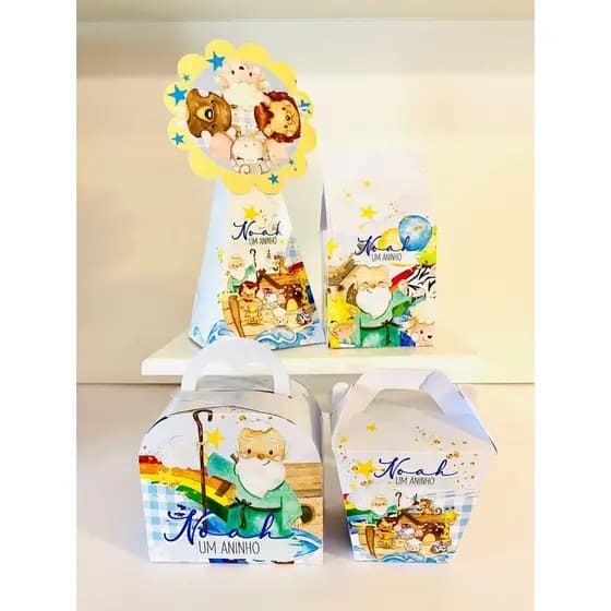 Kit Caixinhas Personalizadas Arca de Noé – Aniversário Infantil | Kit PEGUE E MONTE