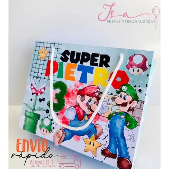 SacolinAhas Super Mario Personalizadas Kit Festa Infantil Pegue e Monte