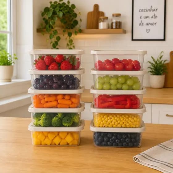 Potes Plástico, 800 ml Retangular Para Microondas Freezer Geladeira