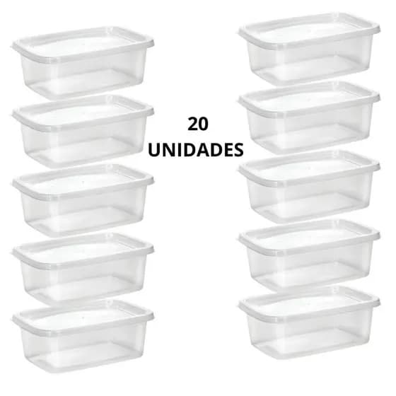 Kit 20 Potes 500 ML Retangular Marmita Fit Jogo de Potes Livres de BPA Congelador