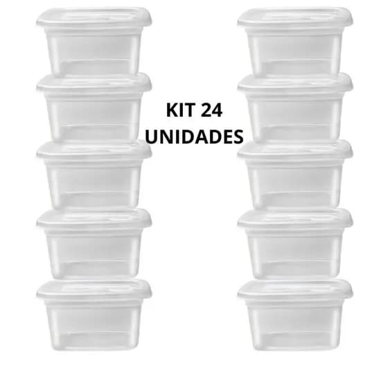 Kit 24 Potes 500ml Quadrado Marmitas Fitness Saladas Com Vedação MIcroondas