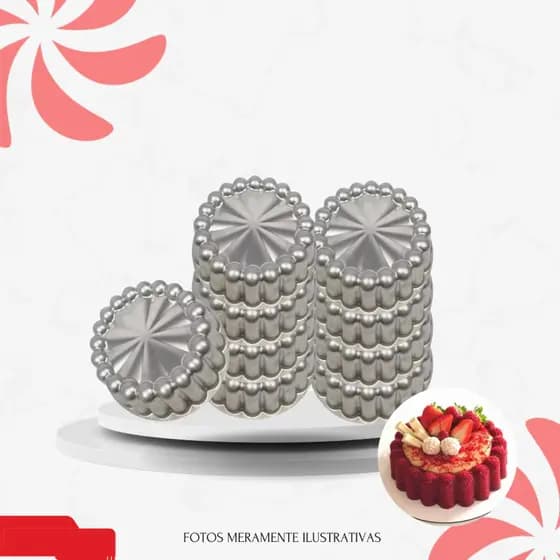 KIT C/12 MINI FORMAS DECORADAS CHARLOTTE CAKE 9X4