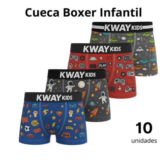 Kit 10 Cuecas Infantil Boxer Microfibra Estampada Forro 100% Algodão Masculino