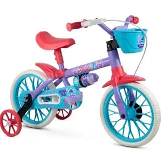 Bicicleta Stitch Infantil - Aro 12 Com Rodinhas de Equilíbrio + Garrafinha de Água e Protetor de Corrente
