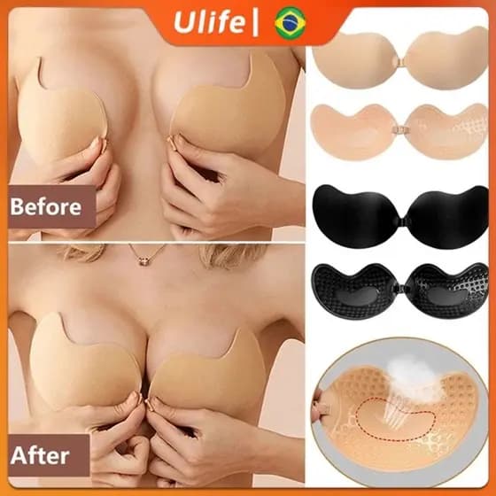Sutiã Adesivo de Silicone Invisível e Confortável Sem Alças que Aumenta e Levanta os Seios