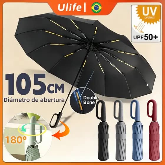 Guarda-chuva Automático com Fivela de anel Protetor Solar UV à prova de Vento Grande Dobrável
