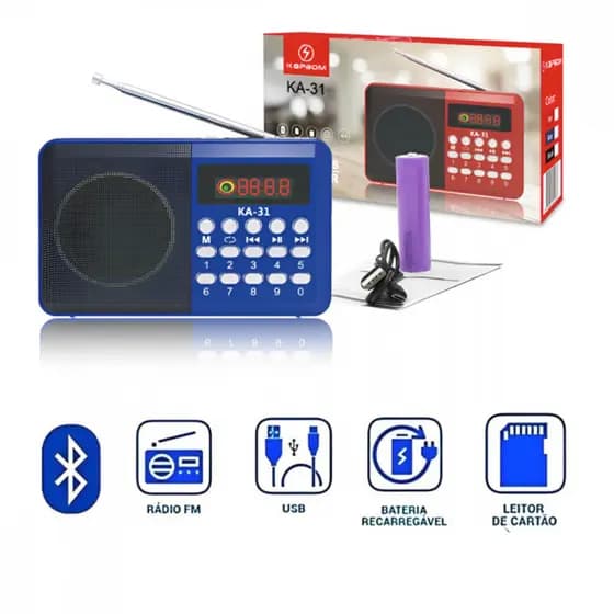 Rádio Retrô Bluetooth Fm Digital De Bolso Portátil Recarregável Kapbom KA-31 (***DISPONÍVEL SOMENTE 06 VERMELHO)