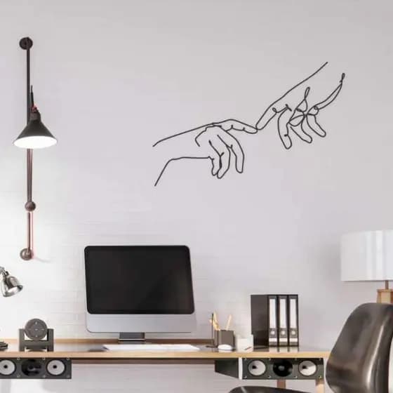 Quadro Decorativo Criação de Adão Mãos se Tocando MDF 3mm Aplique de Parede Vazado Sala Quarto