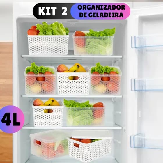 Kit 2 potes Organizadores Geladeira Organizador Alimentos Vegetais Cozinha Moderna