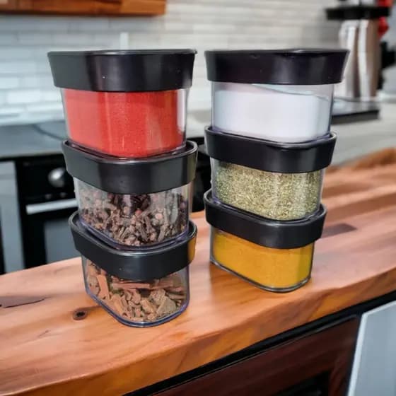 Kit 6 Potes Organizadores Herméticos para Temperos em Acrílico
