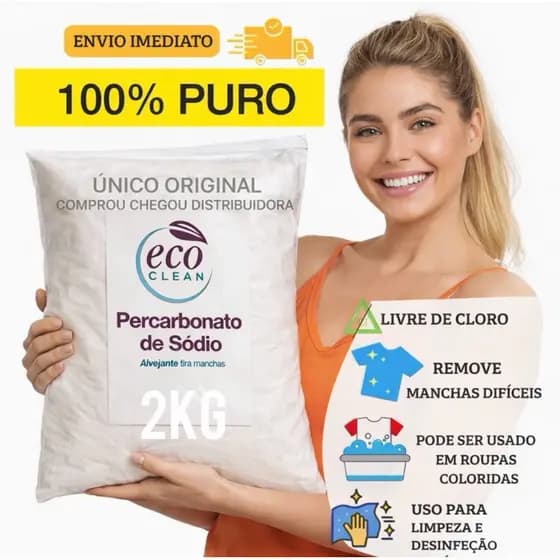 Percarbonato De Sódio Eco Clean 100% PURO Alvejante sem cloro Tira Manchas limpeza 500g/1kg/2kg