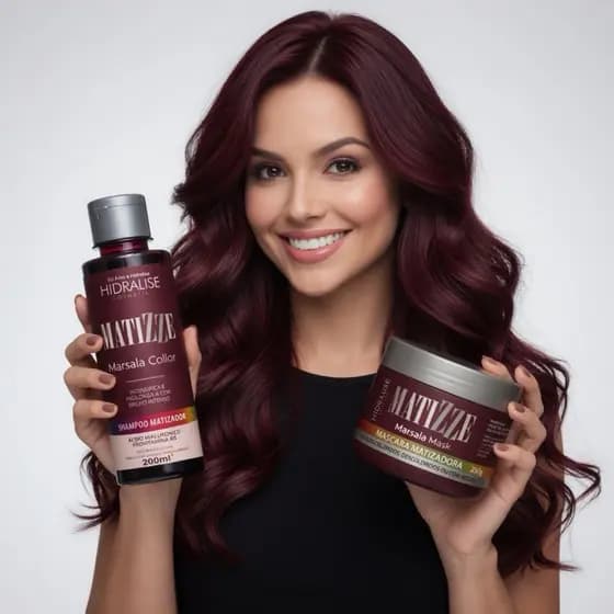 KIT Shampoo e Máscara Tonalizante Marsala Intenso S/ Amônia 100% Natural Matizze