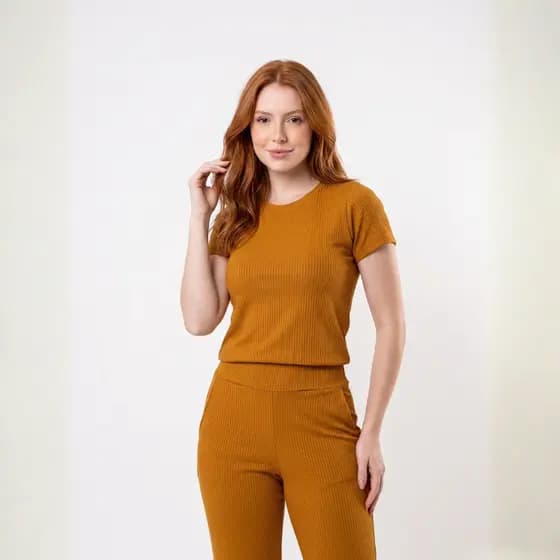 Conjunto Feminino Canelado Calça Jogger e Blusa Moda Blogueira Confortável