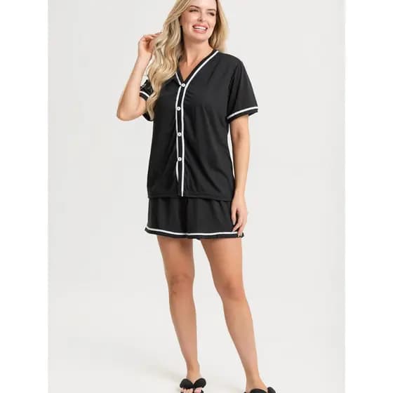 Pijama Feminino Americano Malha leve Toque Macio Confortável Com Botões Amamentação pos Cirúrgico