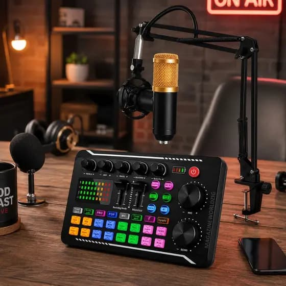 Kit Live Completo Mixer De Som Com Microfone e Braço Articulado Mini Podcast