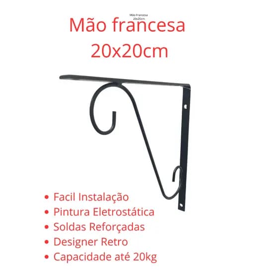 Par Suporte Prateleira Mão Francesa Cantoneira Colonial Retro 20x20 C/ Arabescos Preto ou Branca