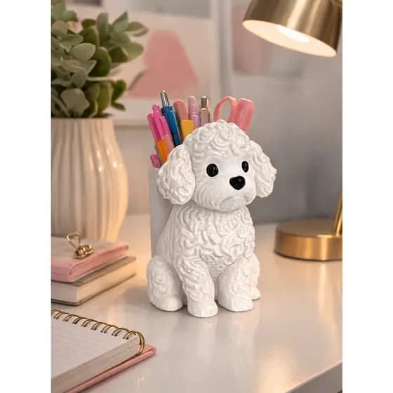 Porta Lápis Cachorrinho Decorativo | Porta Canetas e Porta Pincéis de Maquiagem | Organizador de Mesa Fofo | Decoração p