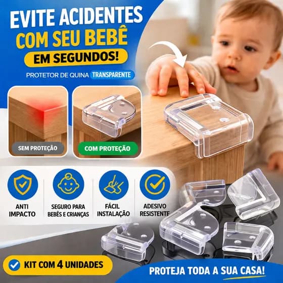 Protetor de Quina Transparente 4 Unidades Anti Impacto Segurança Bebê Mesa Canto