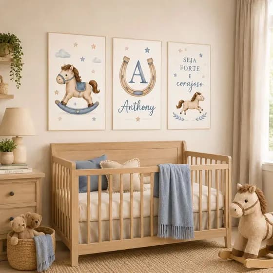 Quadros Decorativos Infantil Cavalinho Seja Forte e Corajoso